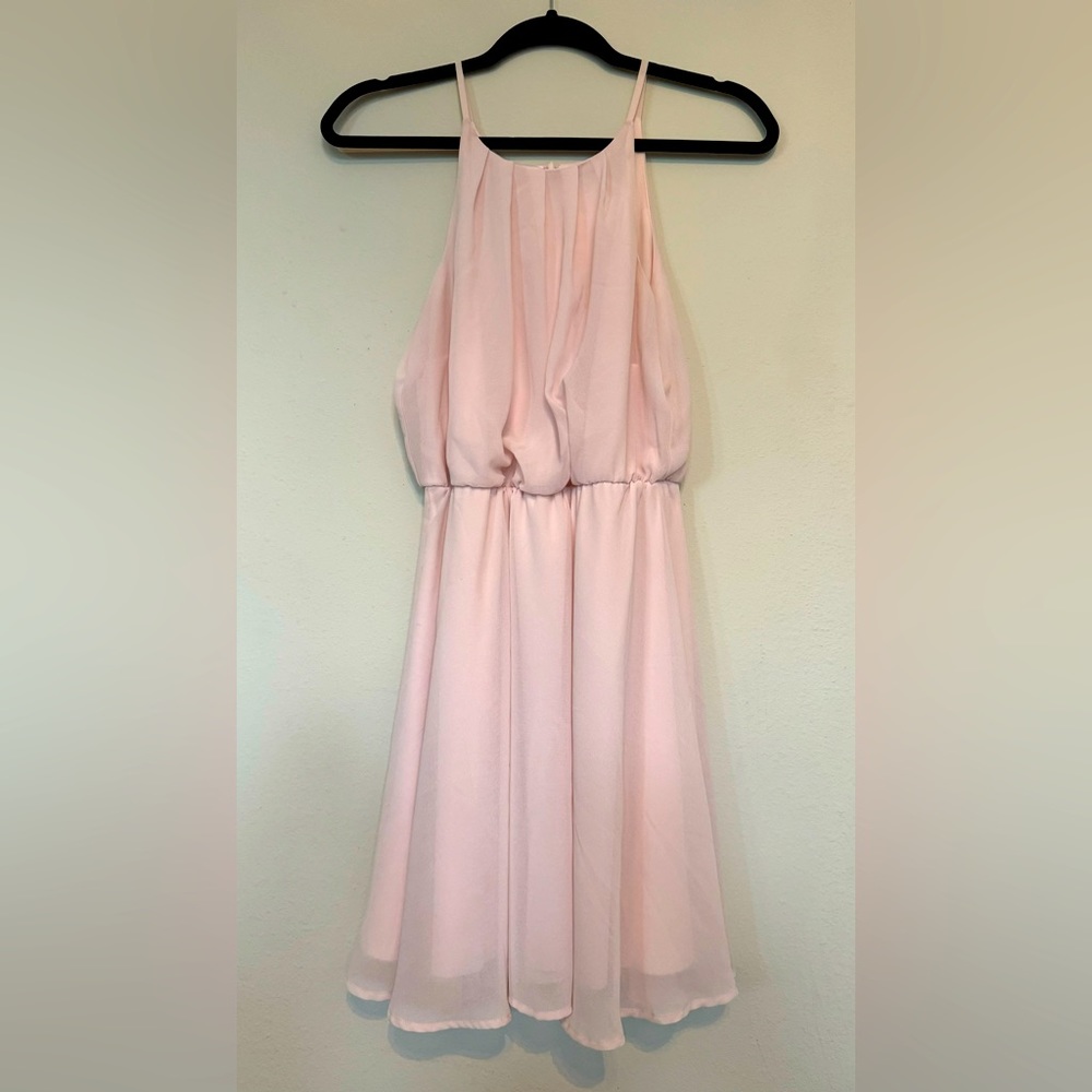 Perfect light pink dress for a wedding in spring or summer; very light and flowy